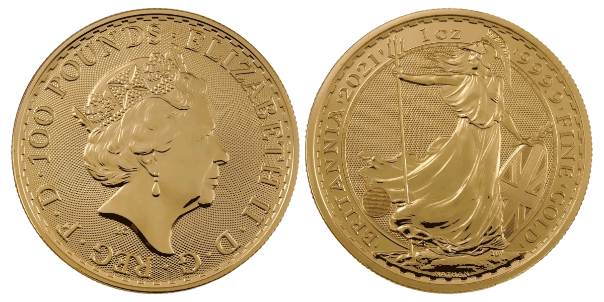Sell Gold One Ounce Britannias CGT Free British Coins With MJ Hughes Coins British one-ounce gold Britannias feature this classic reverse design, paired with a portrait of the current monarch on the obverse.