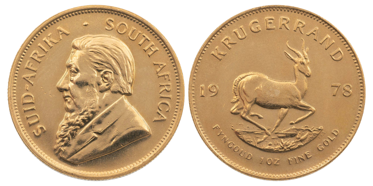 Sell South African Gold Krugerrands And Other Bullion Coins With MJ Hughes Coins Gold Krugerrands feature a portrait of Paul Kruger on one side, paired with the image of a springbok on the reverse.