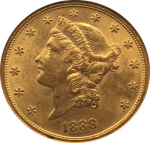 1888 S $20 Gold Liberty Double Eagle Obverse